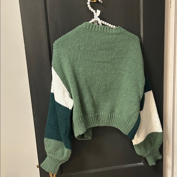 SHEIN Green and White Color Block Cardigan - Picture 3 of 3